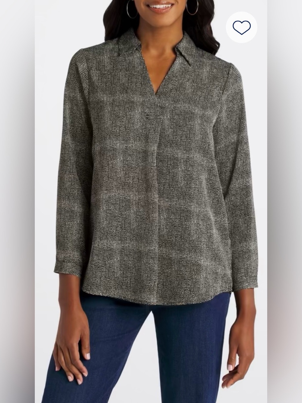 EUC Black & White Blouse with Collared V-Neck